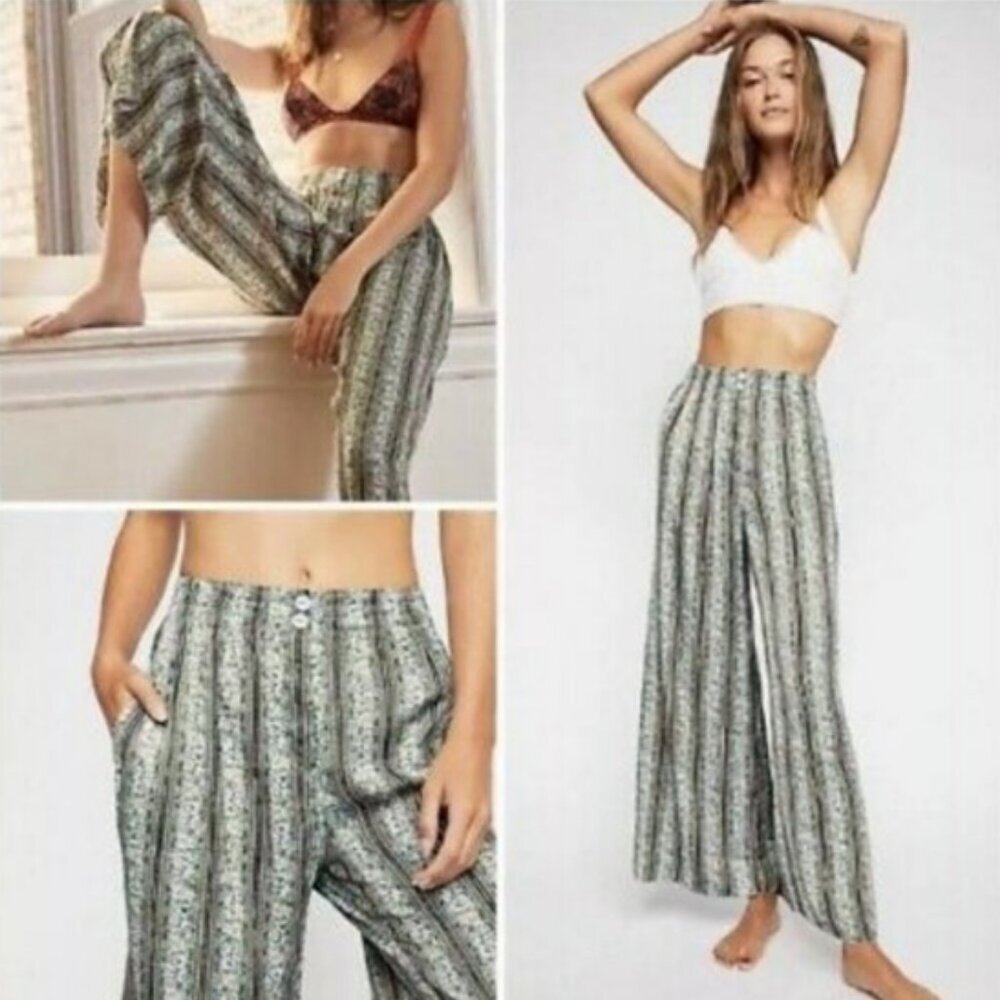Free People Intimately Take Your Tie Off Sage Green Multi Wide-Leg Pants Size XS